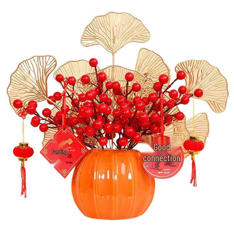 Red Persimmon Artificial Flower for Wedding, New Year, Living Room, Dining Table, TV Cabinet, and Housewarming Decor