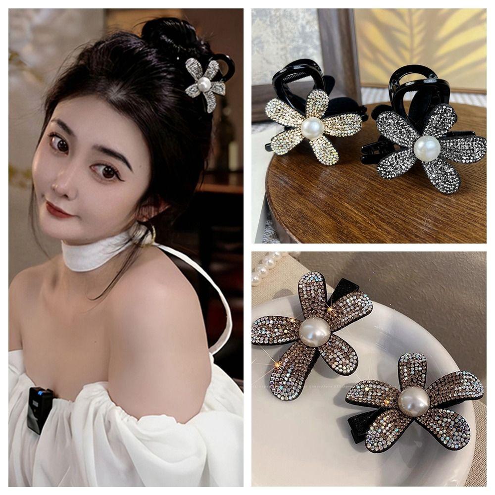 

Rhinestone Hair Clip Zircon Pearl Hair Claw Sweet Flower Hairpin Female style 6