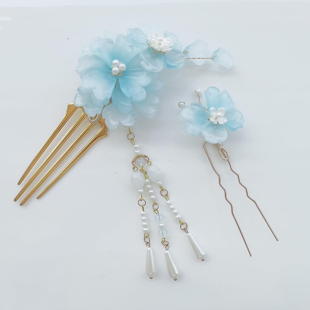 2-piece hair accessory set: Flower and butterfly design. Stylish U-pin hair ornament for Japanese clothing (kimono, yukata, hakama). Cute and perfect
