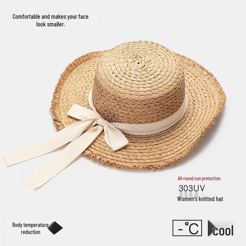 Sanhe Summer Wide-Brim Flat-Top Straw Sun Hat