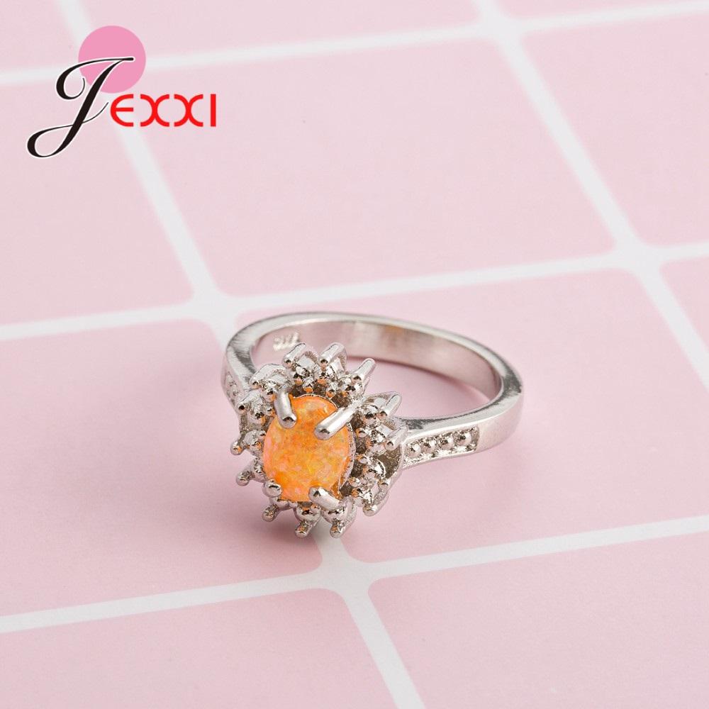 Sparkling Orange Oval Opal Stones 925 Sterling Silver Sunflowers Shaped Rings Jewelry Gifts For Women Wedding Anniversary