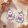 Drop Earrings Pink Heart Ghost Earrings, Cute with Bow Lightweight Acrylic Halloween for Girls Women Durable