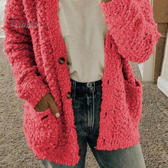 Thicken Women Winter Coat Plush Solid Color Long Sleeves Cozy Lady Keep Warm Cardigan Plus Size Single-breasted for Outdoor