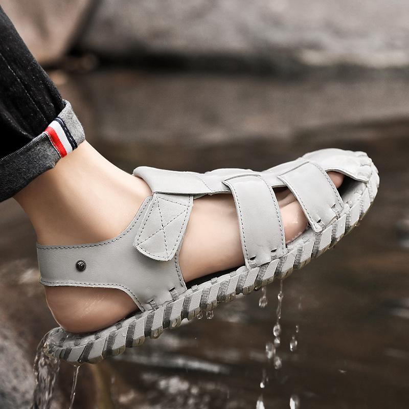 Foreign trade explosion Baotou summer new hand-sewn flat-soled sandals men's casual breathable beach shoes