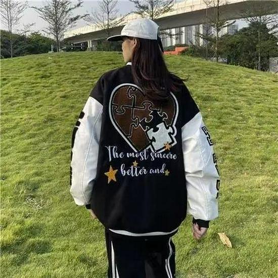 2023 Women's Retro Embroidered Baseball Jacket - American Style, Cotton, Loose Fit for Spring & Autumn