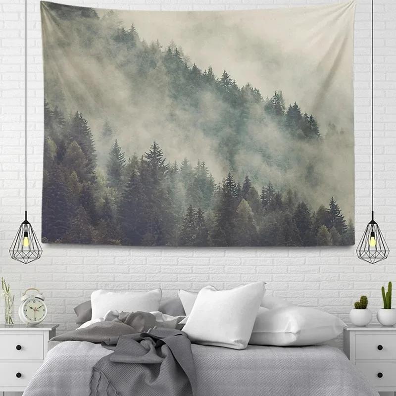

Главная Настенное украшение Гобелен Горный туман Лес Фон Подвесная ткань Офис Гостиная Гобелен 100x75cm
