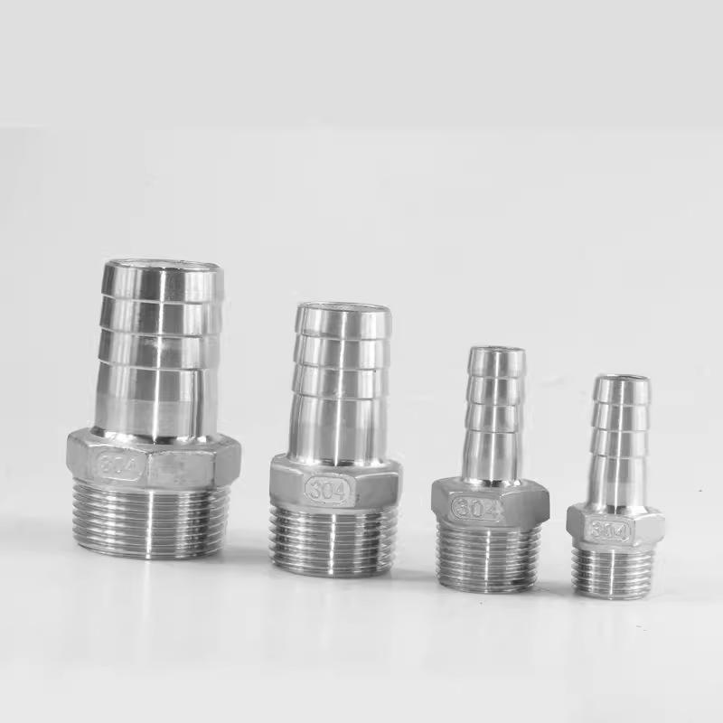 1" Hexagonal Barb Connector, 304 Stainless Steel for Water Pipe Hose, 316 Male Thread Plug