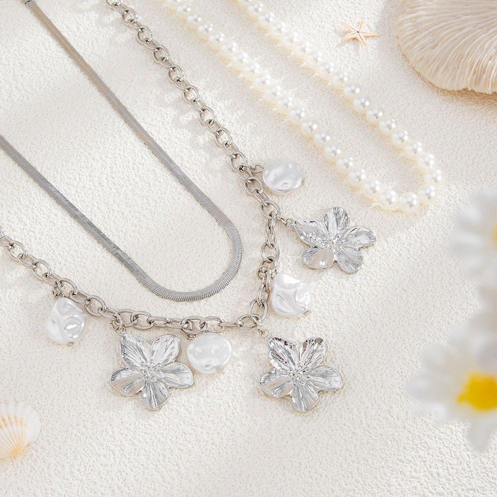 Imitation Pearl Imitation Pearl Snake Chain Choker Flower Clavicle Chain  Jewelry Accessories