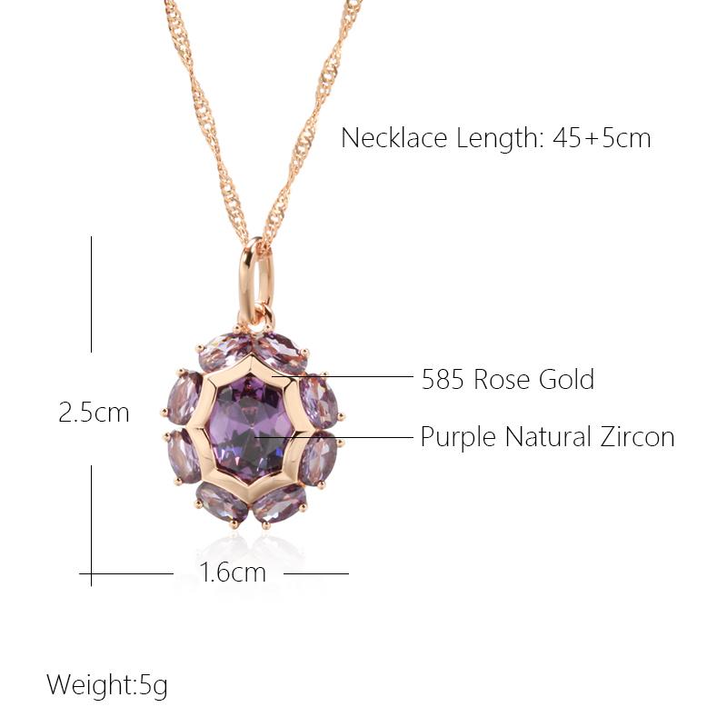 Unusual Sparkling Oval Purple Natural Zircon Pendant Necklace For Women Luxury  Rose Gold Color Party Daily Jewelry