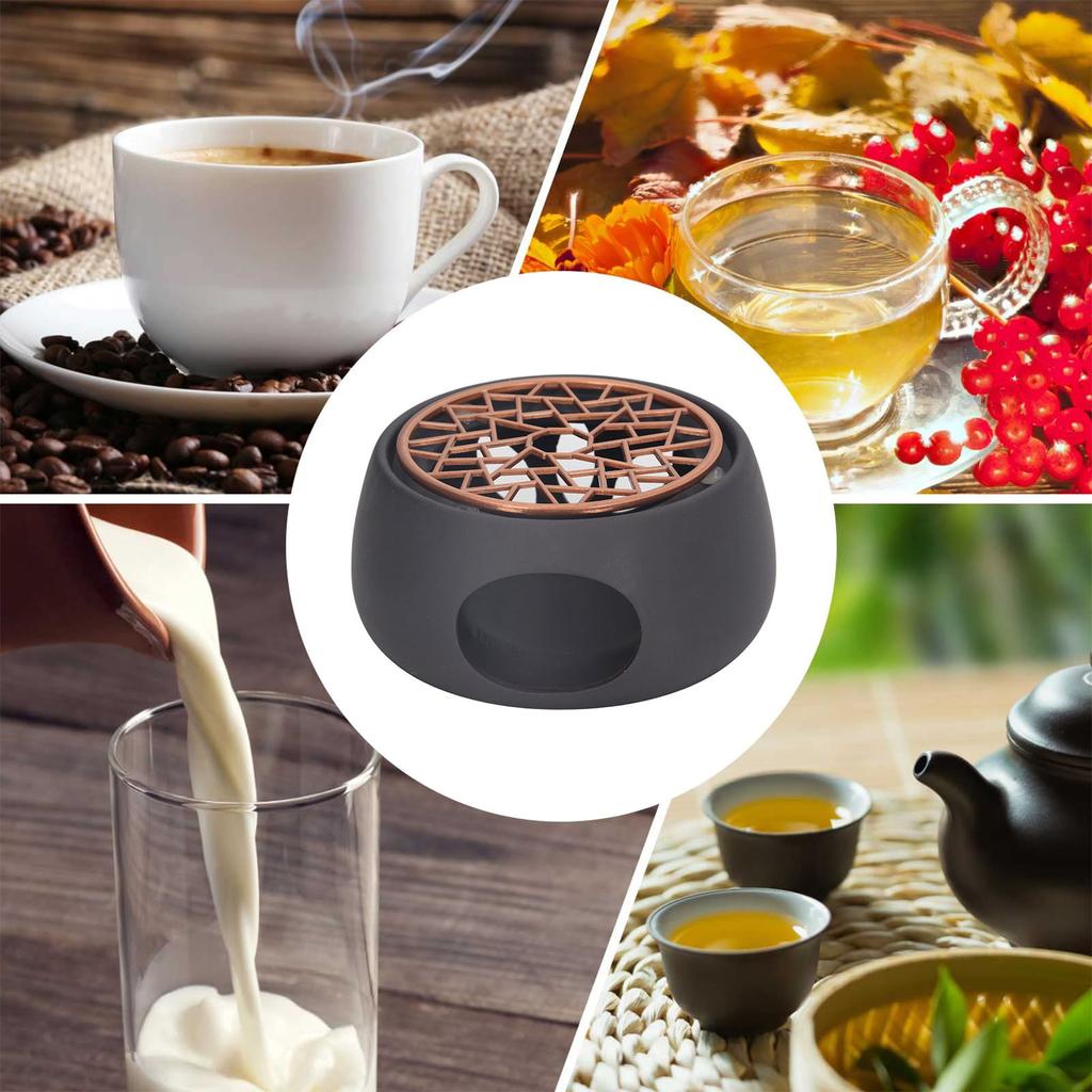 Teapot Warmer Base Ceramic Candle Heater Tea Coffee Milk Light Warmer with Purple Iron Pad for Home Black