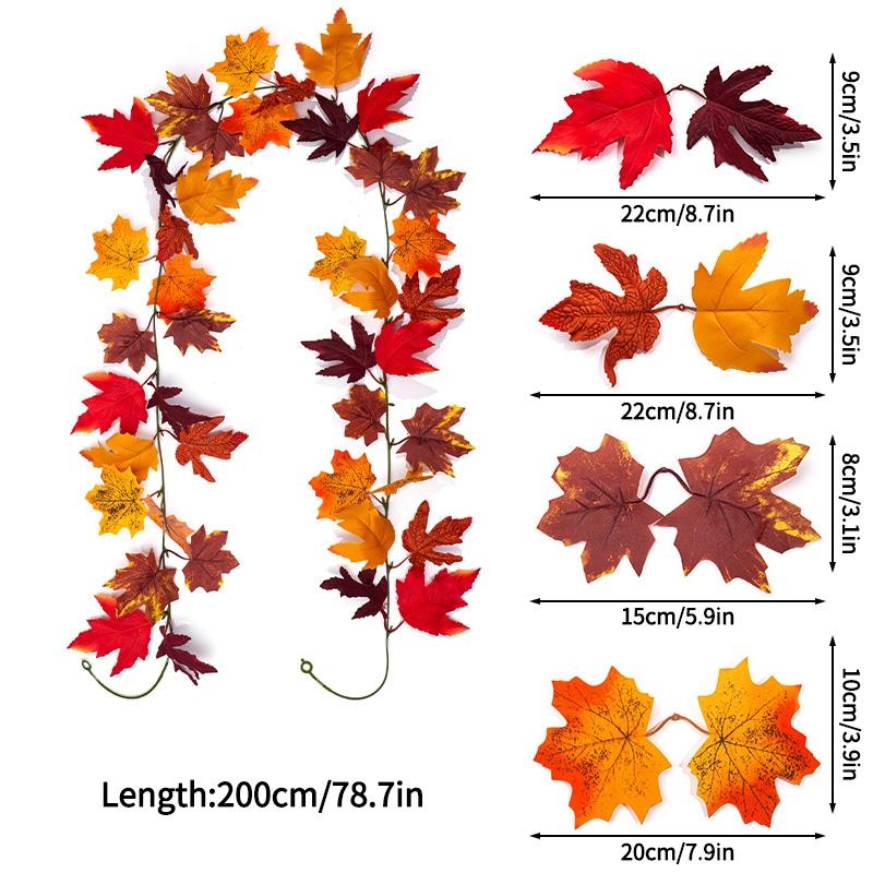 Artificial Maple Leaves Halloween Thanksgiving Decoration Autumn Fall Leaf Simulated Maple Leaf Garland Fallen Leaves Rattan