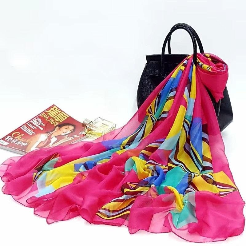 130x200cm Silk Scarf Folral Women Summer Hijab Luxury Print Sunscreen Bandana Foulard Pashmina Scarves Echarpe Shawl Large Wrap