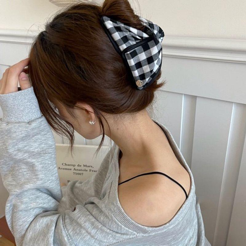 1pc High End Black and White Checkered Bag Fabric, Triangle Grip Shark Clip Hair Clip, BB Clip Rhinestone Knot Hair Accessory