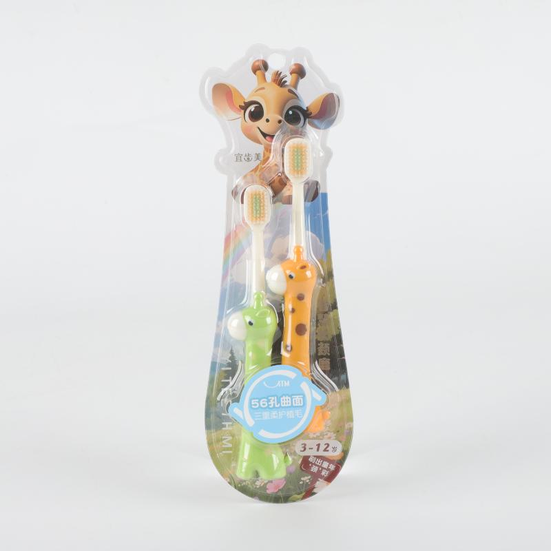 2 Pcs Soft Bristles Kids Toothbrushes Giraffe Shaped Child Cartoon Toothbrush For Kids 3-6-12