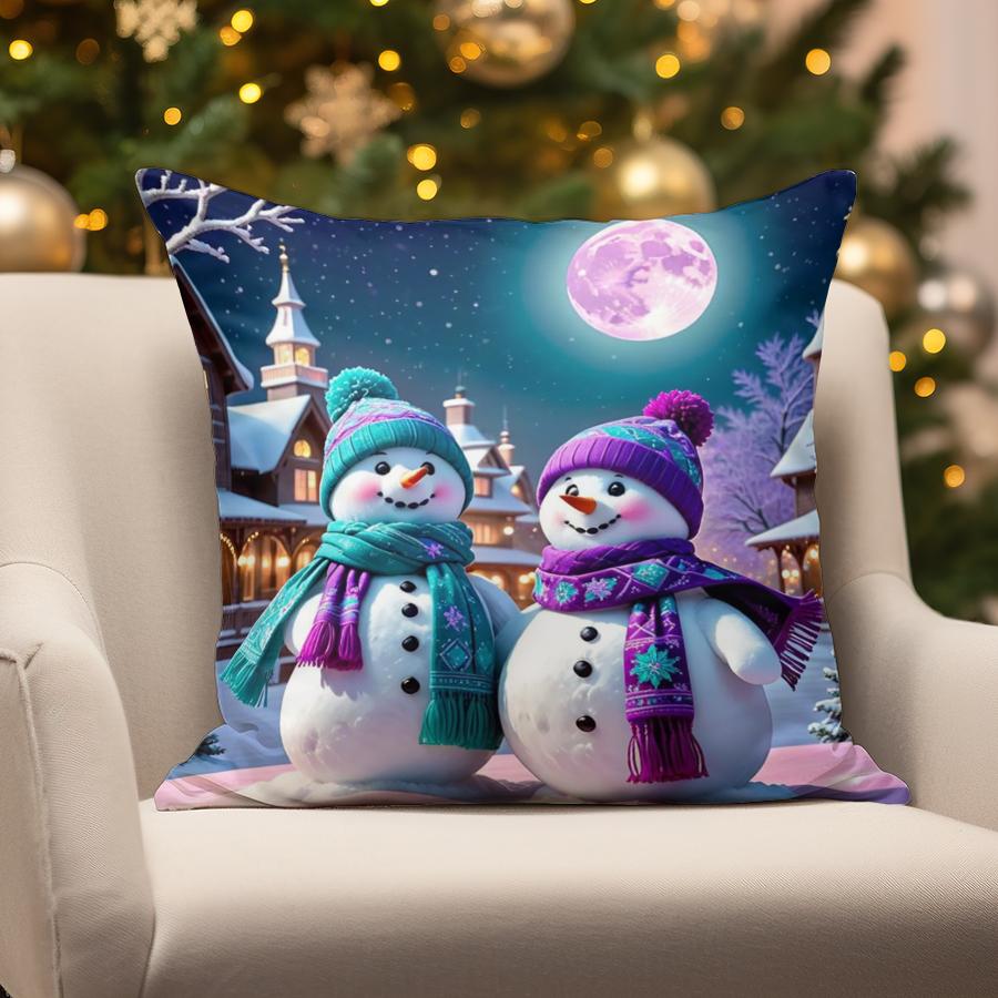 Home Decor Merry Christmas Winter Scene Suitable For Sofa Bedroom Car Pillow Cover Cushion Rectangular Back Cushion