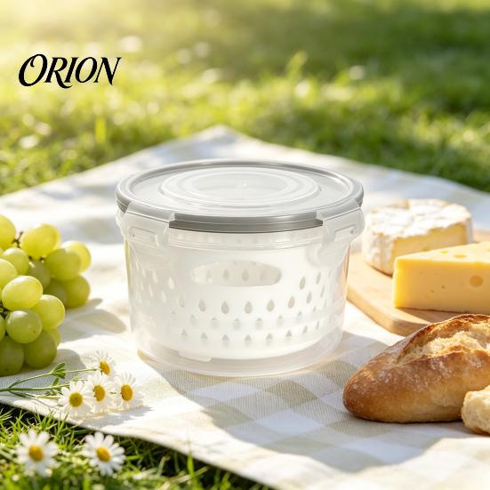 Double-layer Food Storage Container Round Fruit Vegetable Container, 2-Layer Food-Grade PP Crisper with Sealed Organizer for Fridge Drain Basket,
