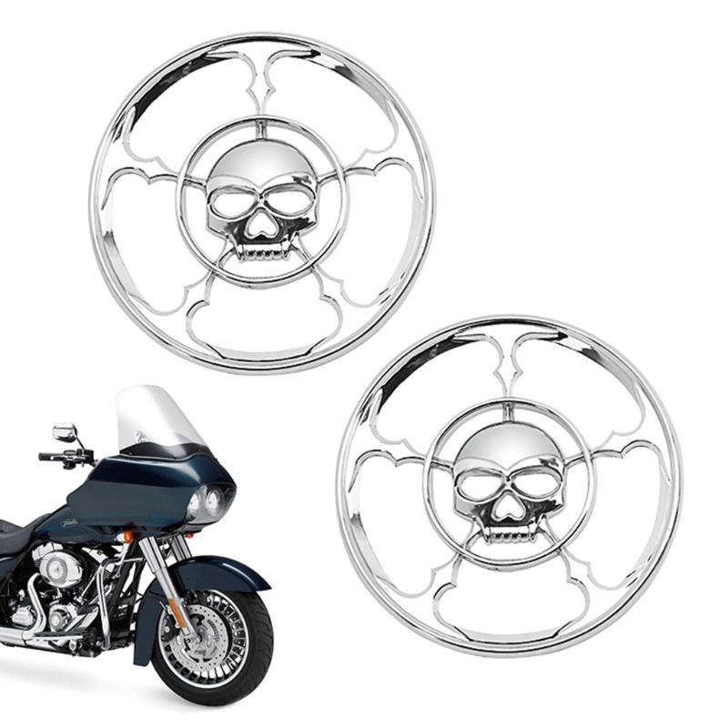 1 Set Motorcycle Skull Speaker Trim Cover for Electra Glides Street Glides Trikes 1996-2013 4-1/2" Grill Covers