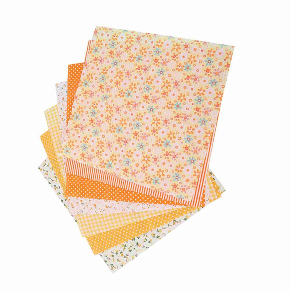 7Pcs Orange floral print Cotton Fabric Pure cotton material Fabric Scrap  Patchwork production