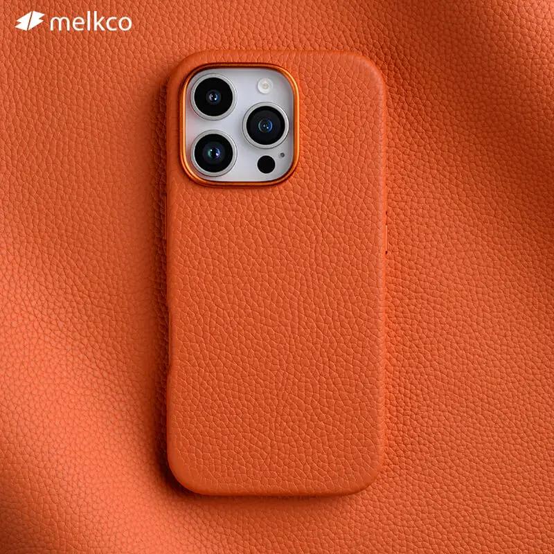 Melkco Ring Magnetic Charging Leather Case for iPhone 16 Pro Max 16 Plus Metal Camera Len Genuine Cowhide Full Protection Cover