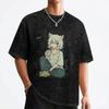 Maglietta Anime Gatto Chainsmoker Yani Neko Lavata 100% Cotone Magliette Harajuku Vintage per Uomo Donna Streetwear Top Estivi Magliette