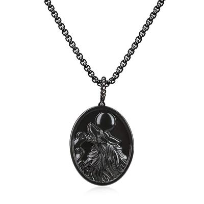 Obsidian Roar Amulet Necklace for Men Wolf's