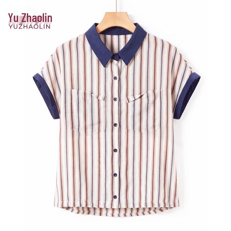 Women s Striped Short-Sleeve Lapel T-Shirt XL