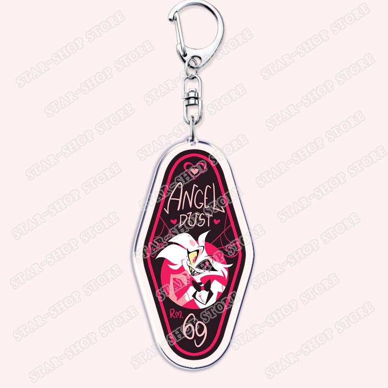 Heiß Populär Anime Cartoon Dämon Figur Schlüsselanhänger für Zubehör Tasche Angel Dust Schlüsselanhänger Ring Schlüsselring Schmuck Fans Freunde Geschenke