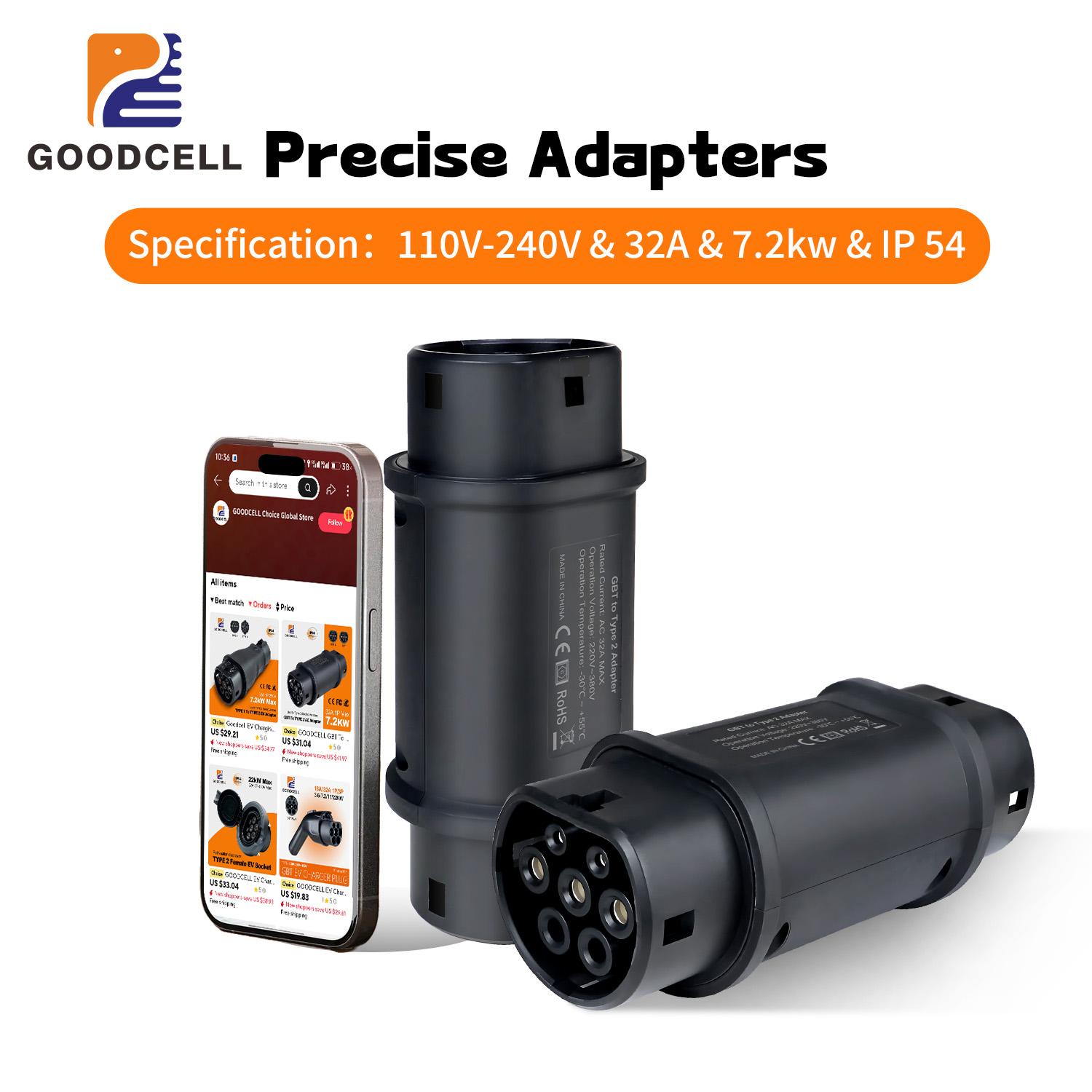 GOODCELL EV Charger Station Adapter GBT to Type 2 IEC 62196-2 Converter EVSE 1/3 Phase Connector 16/32A for Type 2 Cars 7.2KW