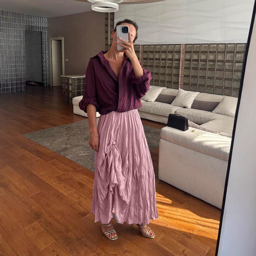 

Элегантная свободная мягкая плиссированная юбка OneSize Весна и Лето Женская мода Уличная Боковой разрез Шоппинг Офис Повседневная юбка One Size розовый