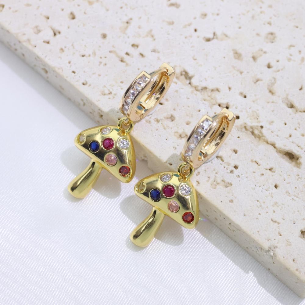 1 Paar Modische Bunte Pilze Hängeohrringe für Frauen Zirkonia Ohrring Schmuck Hochzeitsfeier Accessoires