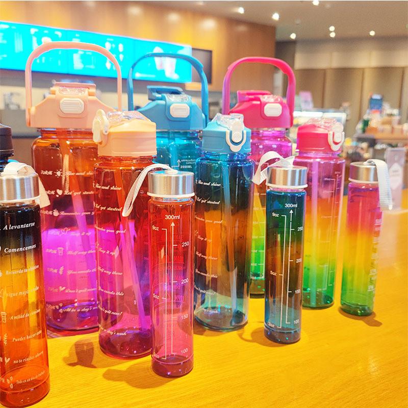 Plastic Cup Set Large Capacity Sports Water Bottle With Straws For Outdoor Fitness And Travel