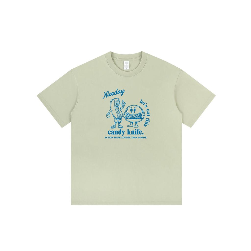 Hot Dog & Burger Cartoon T-shirt for Couples - American Casual Short Sleeve