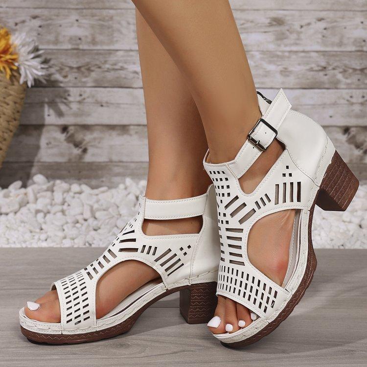 Elegant Beige Cutout Sandals for Women Summer Casual Shoes