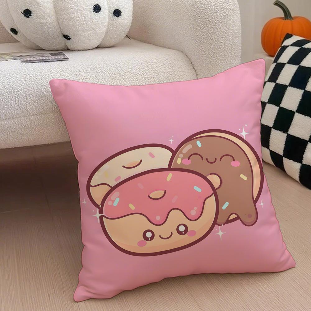 Food Lovers Cartoon Cute Donuts Art Cushion Cover Throw Pillow Cover Hidden Button Durable Polyester Chair Cushion