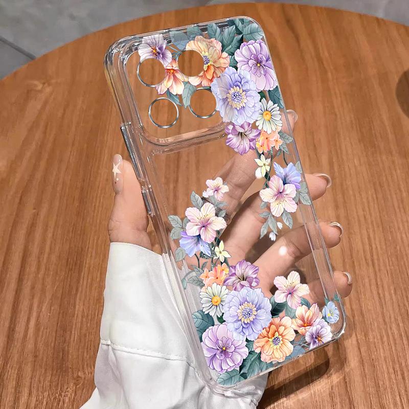 Colorful Peony Floral Case For Xiaomi Redmi Note 15 Pro 4G Funda Redmi Note 14 13 Pro 5G Clear TPU Silicone Soft Cover