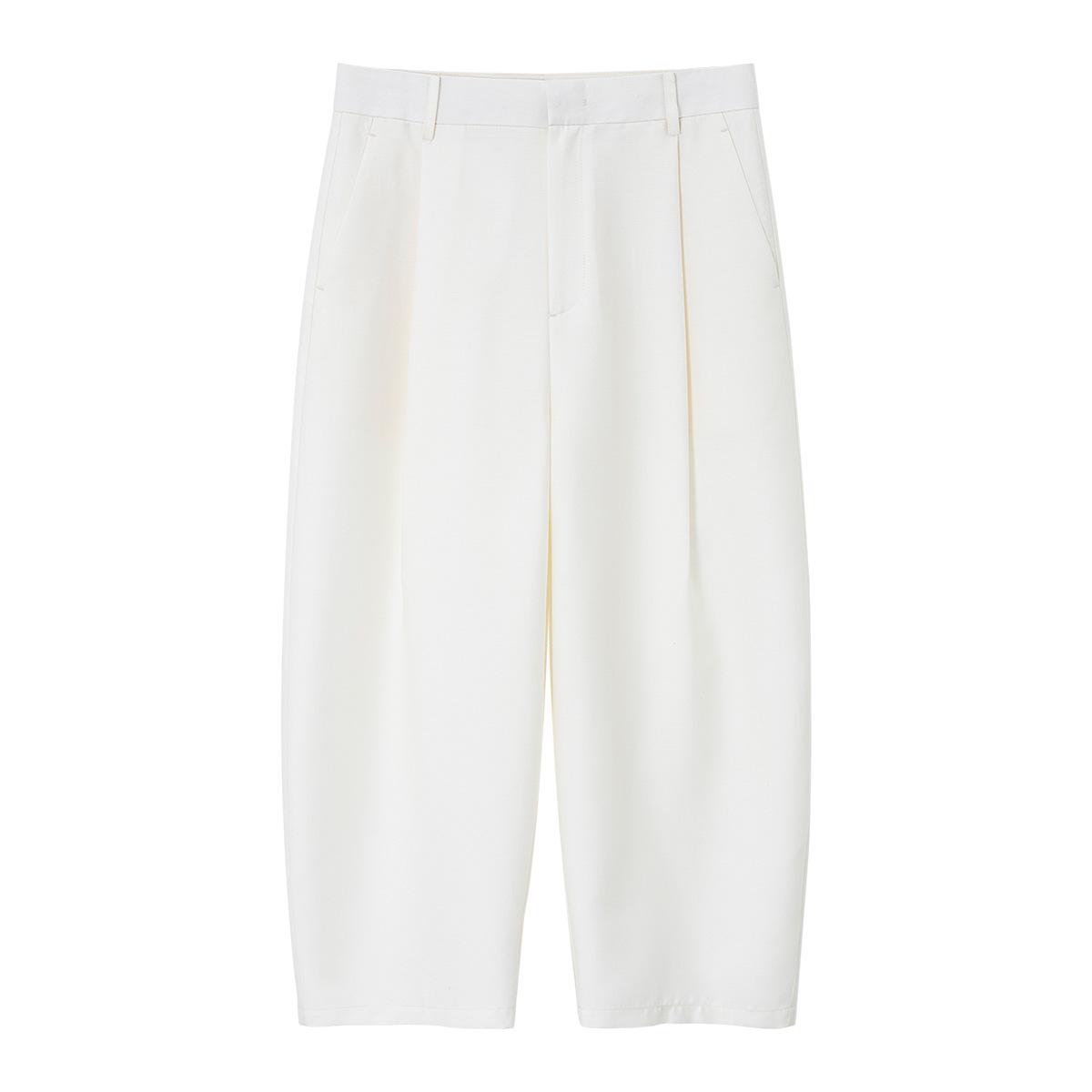 [COLNE] Spring Tencel Wool Pleated Slim-Fit Casual Trousers C6050 S грязно-белый