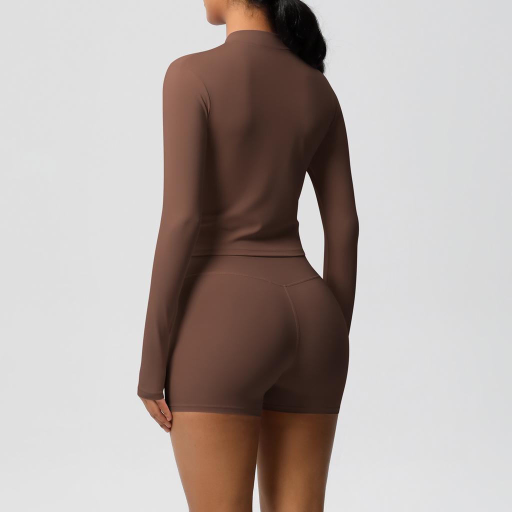 Double-sided Brushed Solid Color Tight Zipper Jacket Yoga Suit Sports Running Fitness Suit For Women