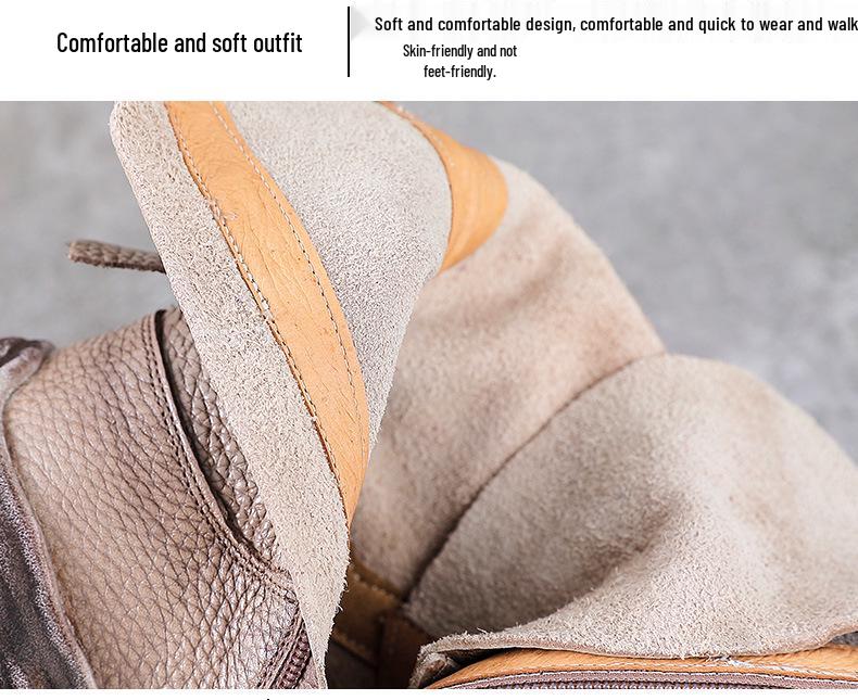 Damen Vintage Leder Motorrad Stiefeletten - Dicke Sohle, Martin Stil, Herbst/Winter Kollektion, Plus Baumwollfutter.