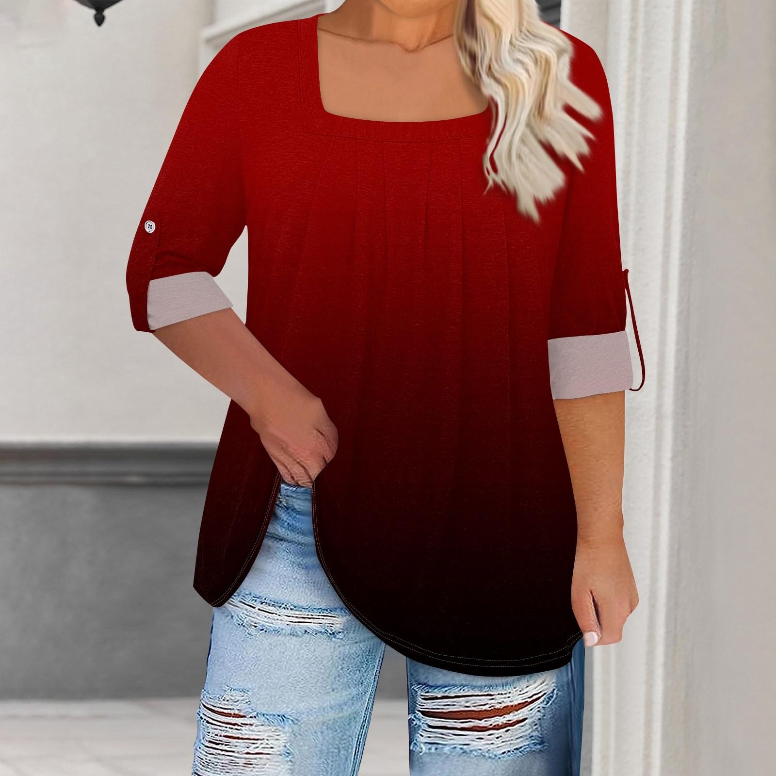 

Женская футболка с принтом, длинные рукава реглан, базовый квадратный топ стандартного размера для повседневной моды XXXXL красный