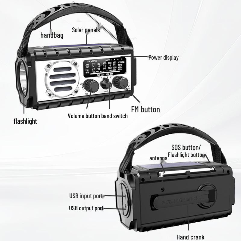 Multi-Functional Emergency Weather Radio with Solar and Hand-Crank Power, 20000mAh.