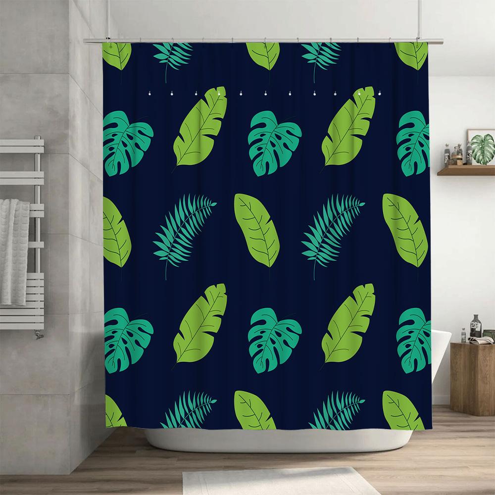 Feather Pattern Shower Curtain Green Monstera Leaf Design for Bathrooms Decor