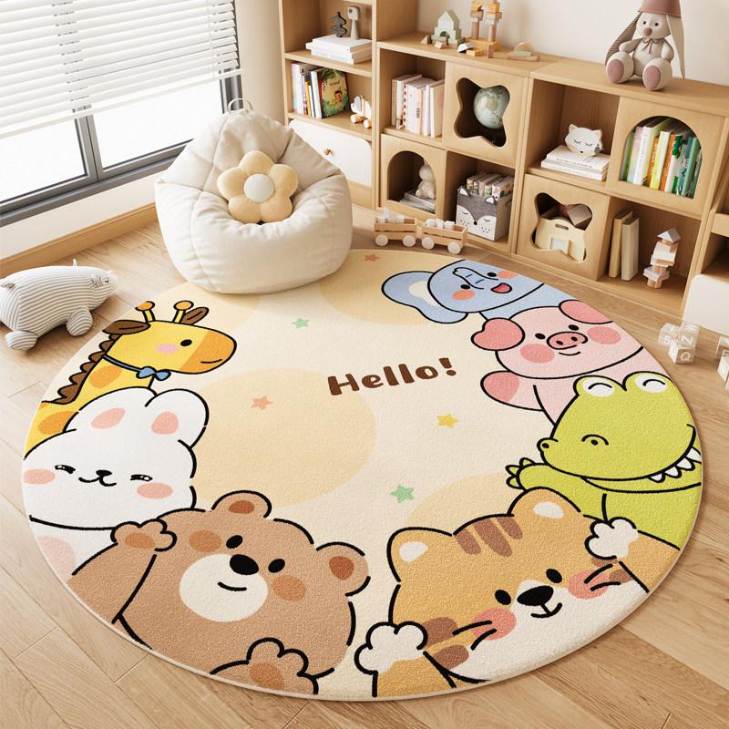 Animal Pattern Bedroom Decor Round Carpet Thick Plush Carpets for Living Room Fluffy Soft Children's Floor Mat Home Washable Rug