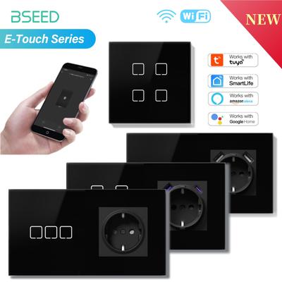BSEED 1/2/3/4-fach WIFI Touch-Schalter Glas Smart Wandlichtschalter Touchscreen Hintergrundbeleuchtung Telefon Schnelles Laden USB C Buchse E Serie