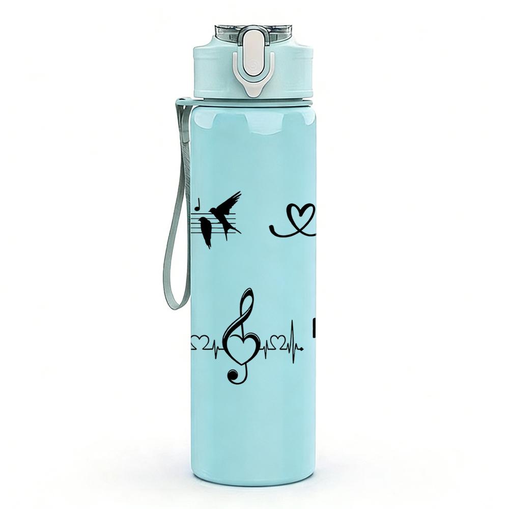 1PC Music Note Cat Art Graphic,750ml Color Plastic Sports Water Bottle,Leakproof Flip Straw Lid,Suitable for Sports Office Home Use