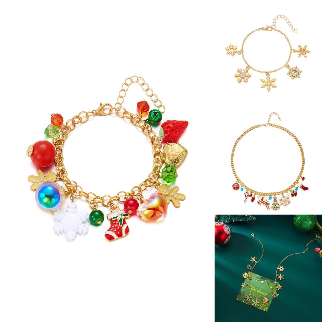 Ensemble de Bijoux Flocon de Neige de Noël Renne Bonhomme de Neige avec Pendentif en Alliage de Zinc pour Tenue de Fête