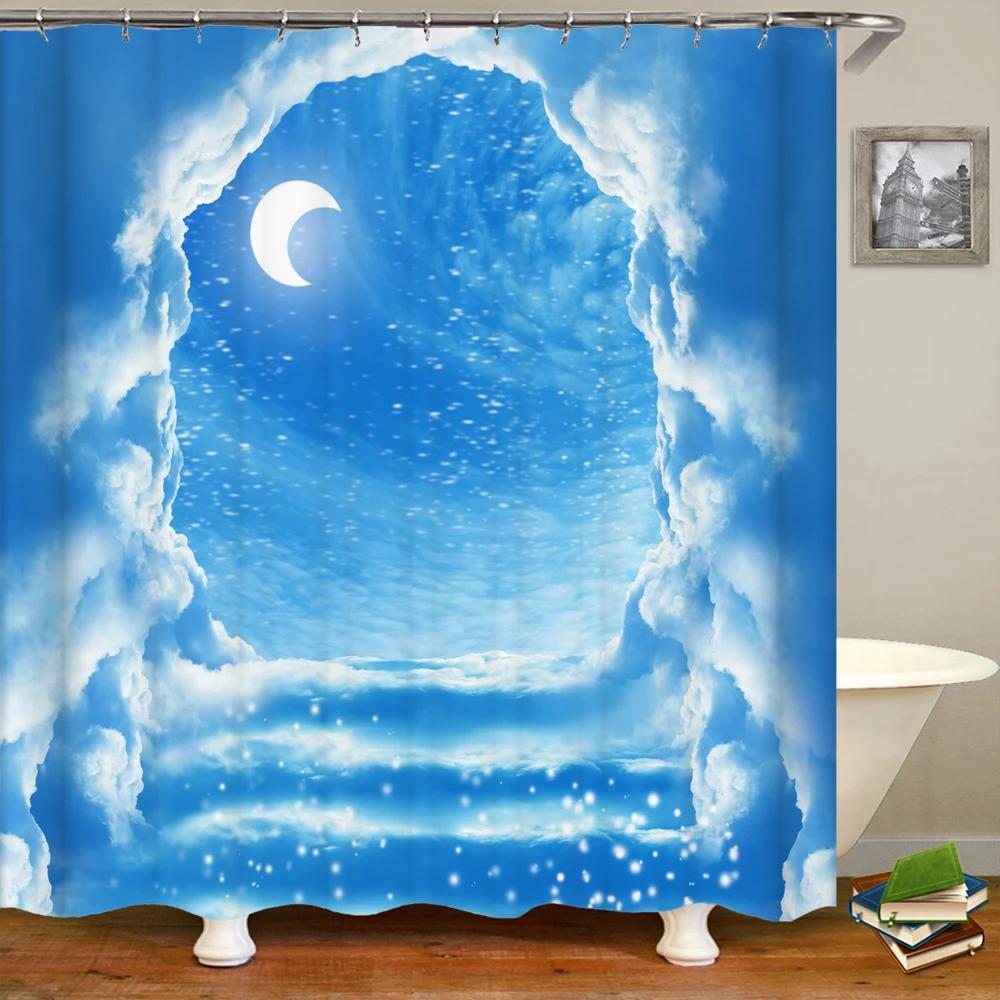 Natural landscape Blue Sky White Clouds Shower Curtains Bathroom Curtain Frabic Waterproof Polyester Bath Curtain with Hooks
