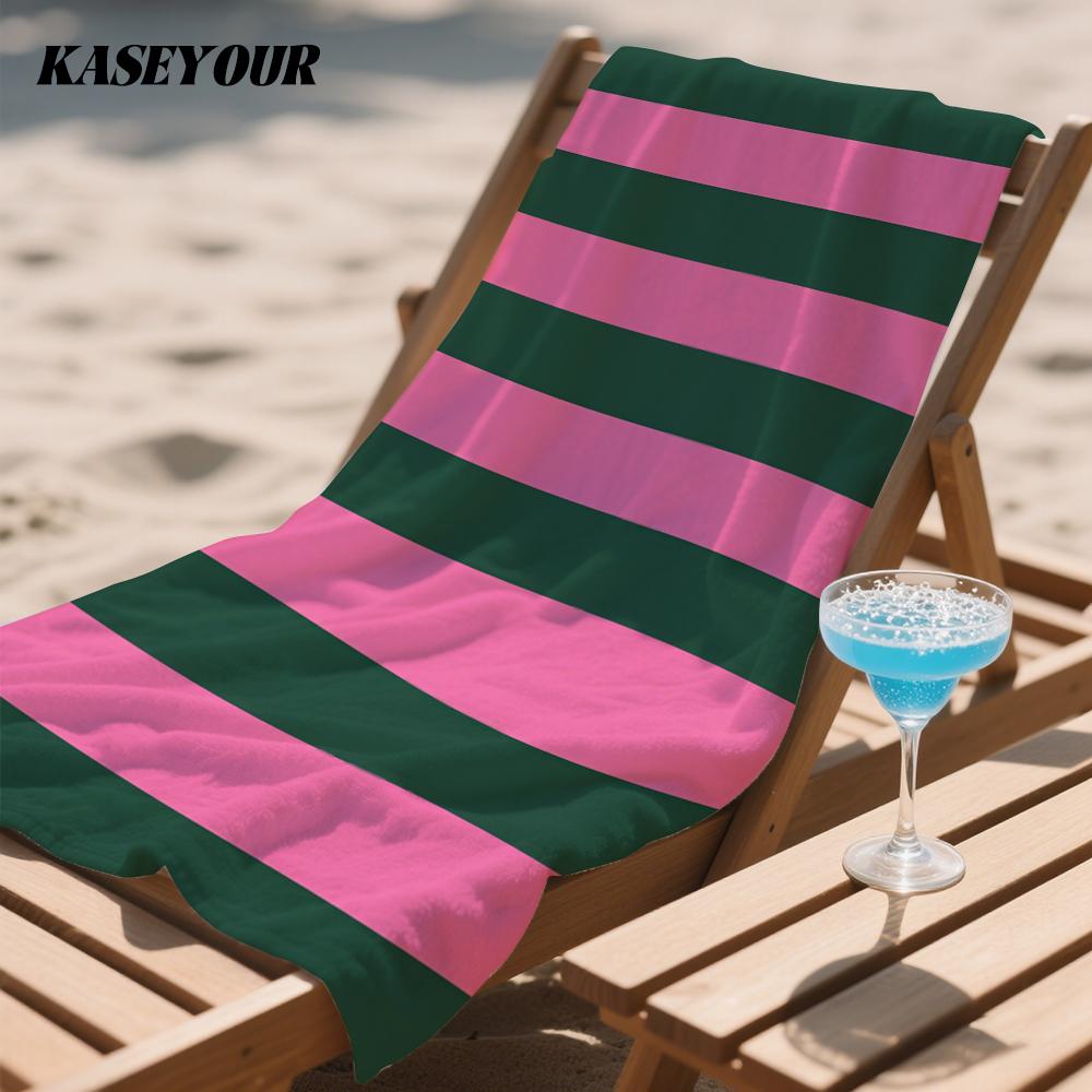 Retro Pink & Green Stripes Oversized Microfiber Beach Towel Sand Proof Quick Dry, Absorbent for Swimming Pool Travel Camping