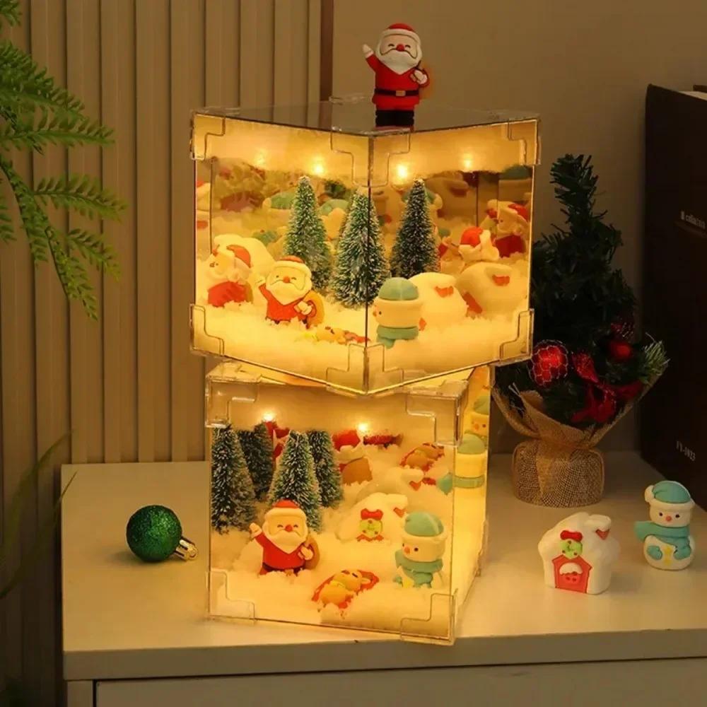 2024 Boże Narodzenie DIY Dekoracje Lustro i Lampa Kostki LED 3D Święty Mikołaj Bałwan Choinka Światła Bożonarodzeniowe DIY Materiał Zestaw Dekoracji Xmas