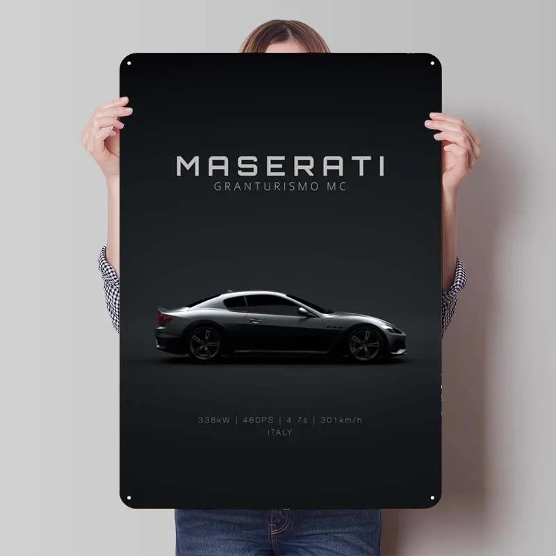 Maserati Plåtskylt Bilar Poster Dekoration för Hemdekorationer Retro Metallskylt Plakett för Garagsväggkonstdekoration Rum