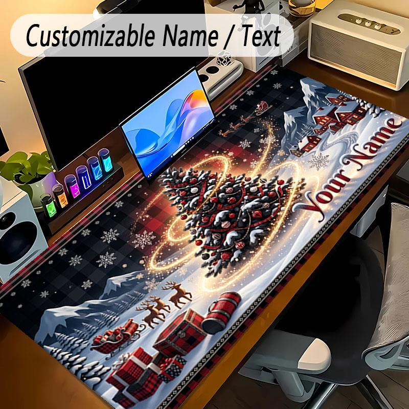 Christmas Theme Personalized Mouse Pad Custom Name Text Non Slip Desk Pad For Laptop Office Desktop